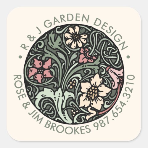 Botanical Design with Business Name and Phone   Square Sticker