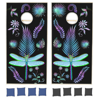 Botanical Dragonfly Tropical Enchanted Garden Cornhole Set