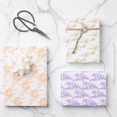 Botanical drawing vanilla lavender orange blossom wrapping paper sheets