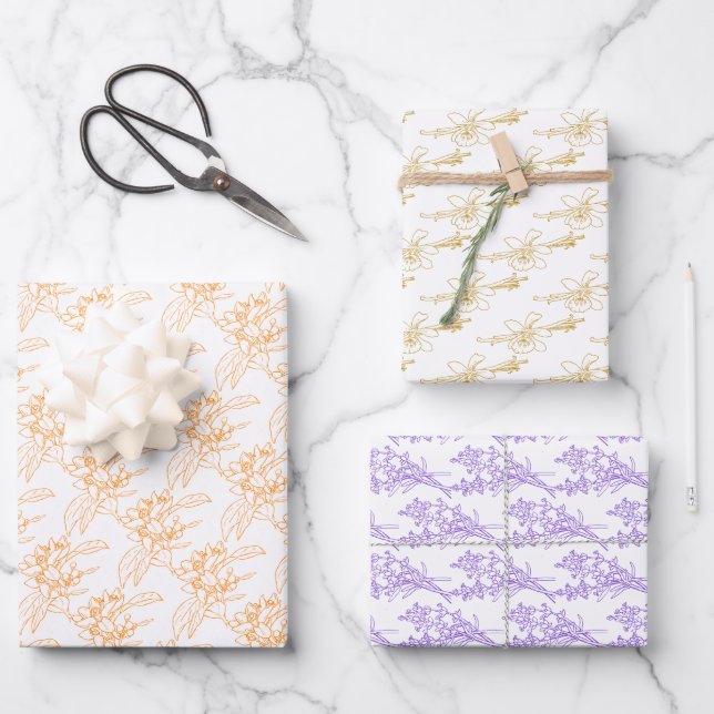 Botanical drawing vanilla lavender orange blossom wrapping paper sheets (Front)