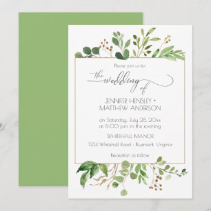 Botanical Dream Green and Golden Brown Leaves Invitation