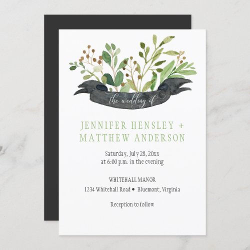 Botanical Dream Green Leaves Gray Banner  Invitation