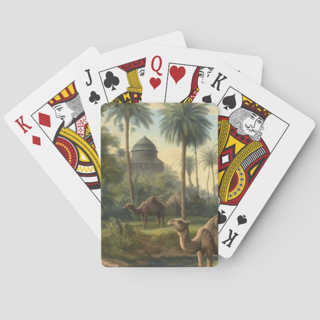 Botanical: dromedaries in the jungle near a river poker cards (Back)