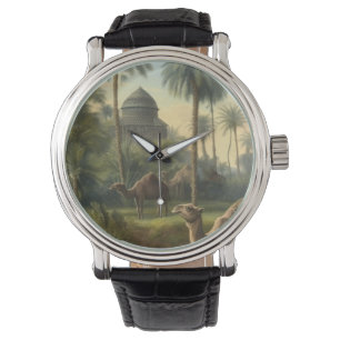Botanical: dromedaries in the jungle near a river watch
