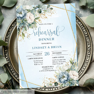 Botanical Dusty Blue Eucalyptus Rehearsal Dinner Invitation