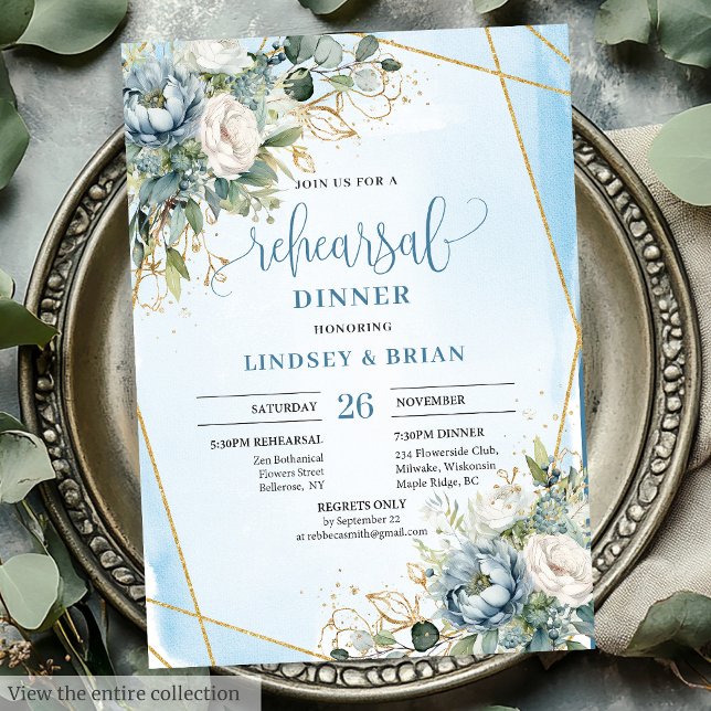 Botanical Dusty Blue Eucalyptus Rehearsal Dinner  Invitation (Botanical Dusty Blue Eucalyptus Rehearsal Dinner Card)
