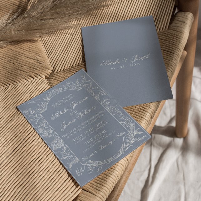 Botanical Dusty Blue Floral Boho classy Wedding  Invitation (Creator Uploaded)