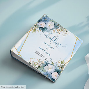 Botanical Dusty Blue Floral Eucalyptus Wedding 3 Ring Binder