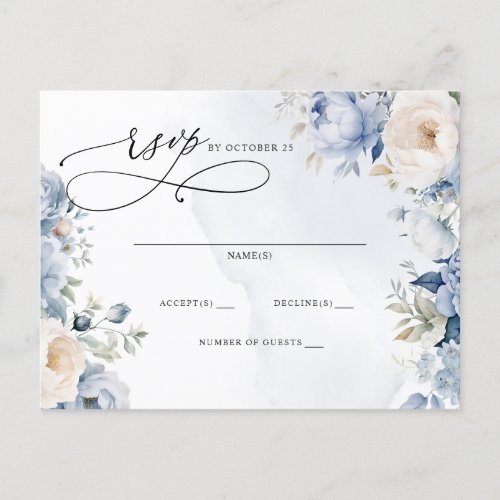 Botanical Dusty Blue Floral Wedding RSVP Postcard