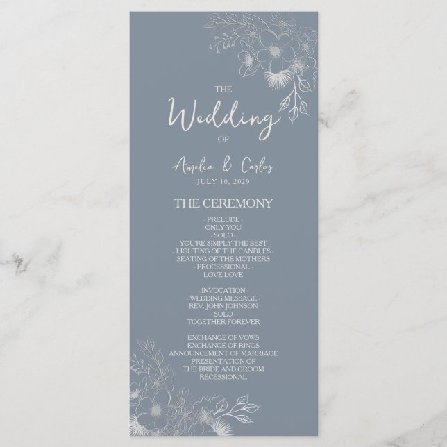 Botanical Dusty Blue Wedding Program (Front)