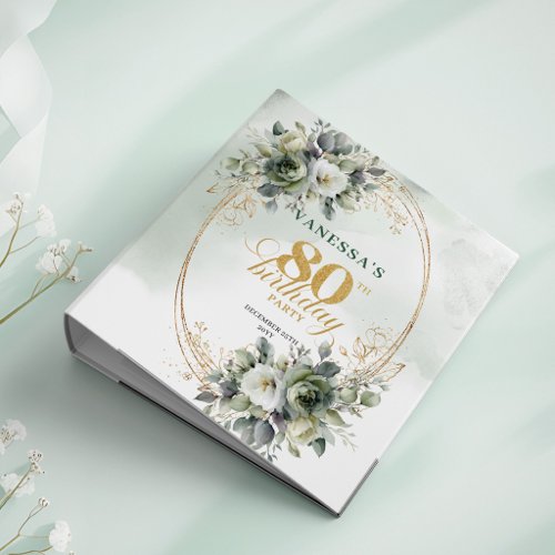 Botanical Dusty Green 80th Birthday Memory Album 3 Ring Binder