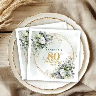 Botanical Dusty Green Eucalyptus 80th Birthday Napkins