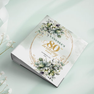 Botanical Dusty Green Watercolor 80th Birthday 3 Ring Binder
