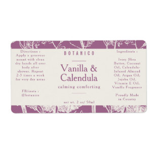 Botanical Dusty Pink Ingredients Natural Packaging Label