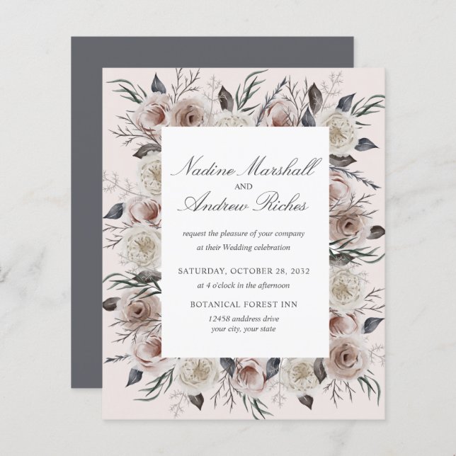 Botanical Dusty Rose Gray Goth Romantic Wedding (Front/Back)