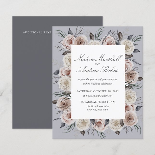 Botanical Dusty Rose Gray Goth Romantic Wedding (Front/Back)