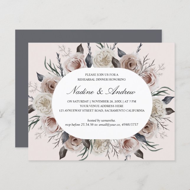 Botanical Dusty Rose Gray Wedding rehearsal dinner (Front/Back)