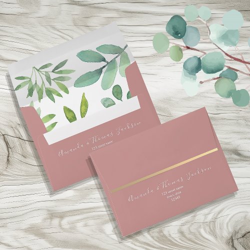 Botanical Dusty Rose Wedding Envelope