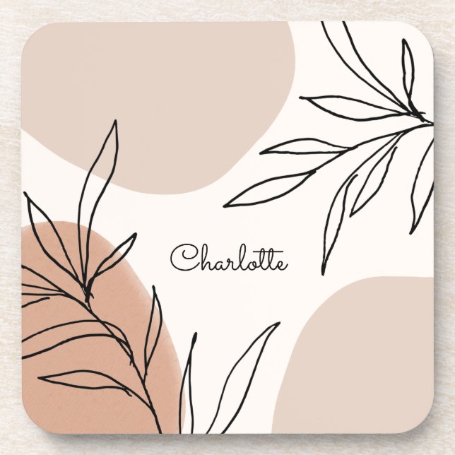 Botanical Earth Tone Splashes with Name Beverage Coaster (Front)