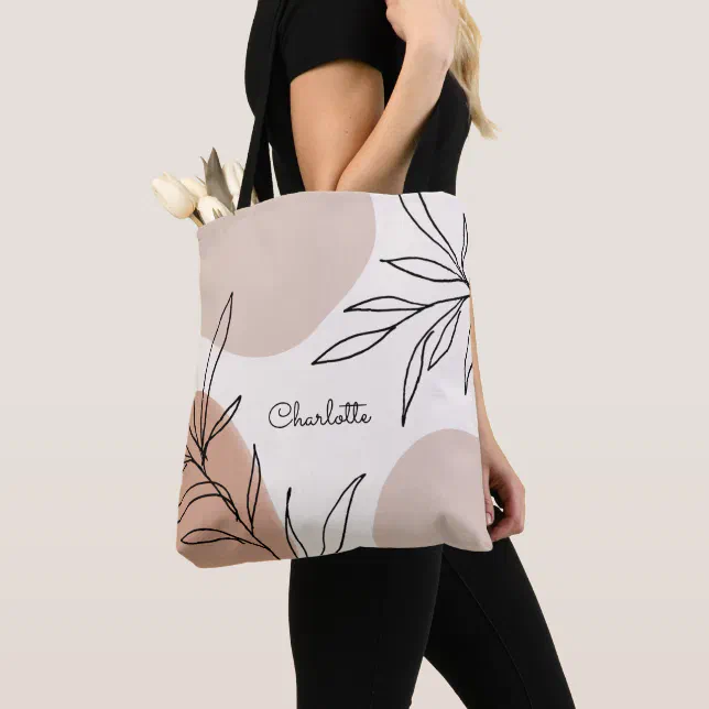Botanical Earth Tone Splashes with Name Tote Bag (Close Up)