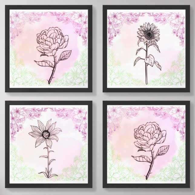 Botanical Elegance – 4-Piece Floral Wall Art Set (Front)