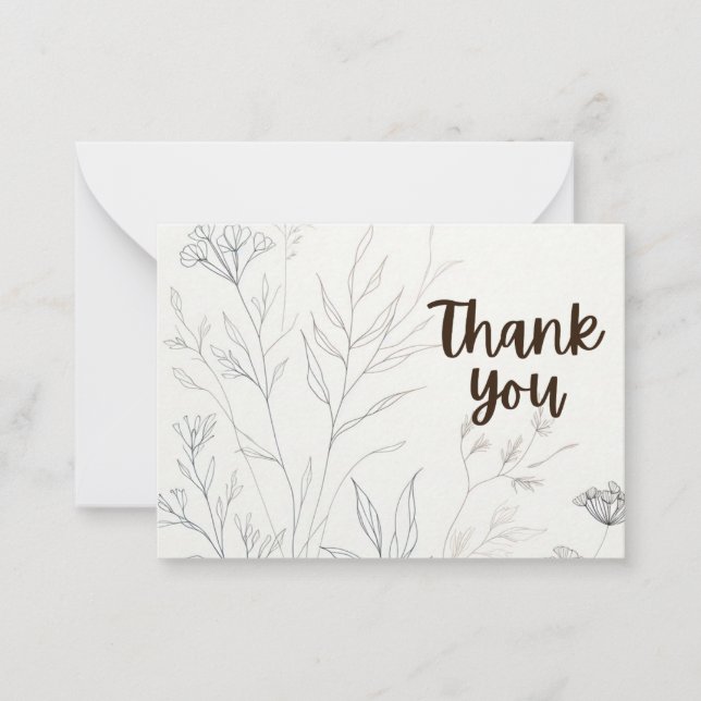 Botanical Elegance: Minimalist Thank You Flat Note (Front)
