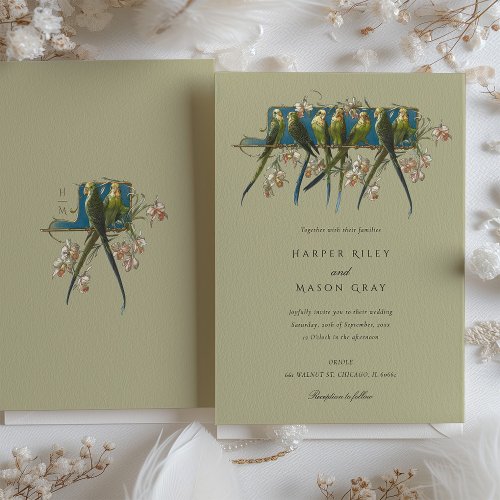 Botanical Elegance Parrot Wedding Invitation