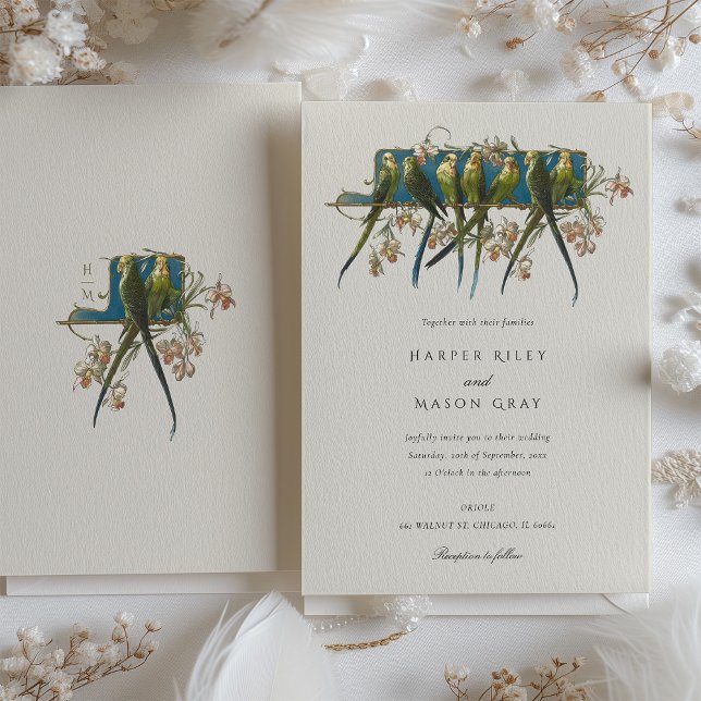 Botanical Elegance Parrot Wedding Invitation (Creator Uploaded)