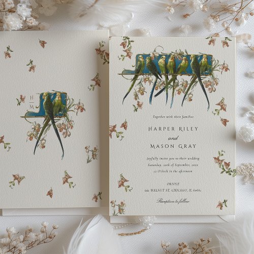 Botanical Elegance Parrot Wedding Invitation Suite