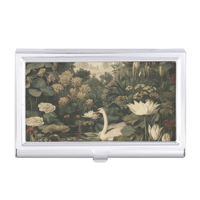 Botanical Elegance – Swan in the Forest Business Card Case (Front)