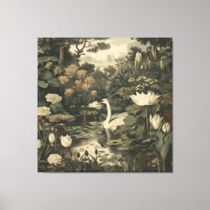 Botanical Elegance – Swan in the Forest Canvas Print