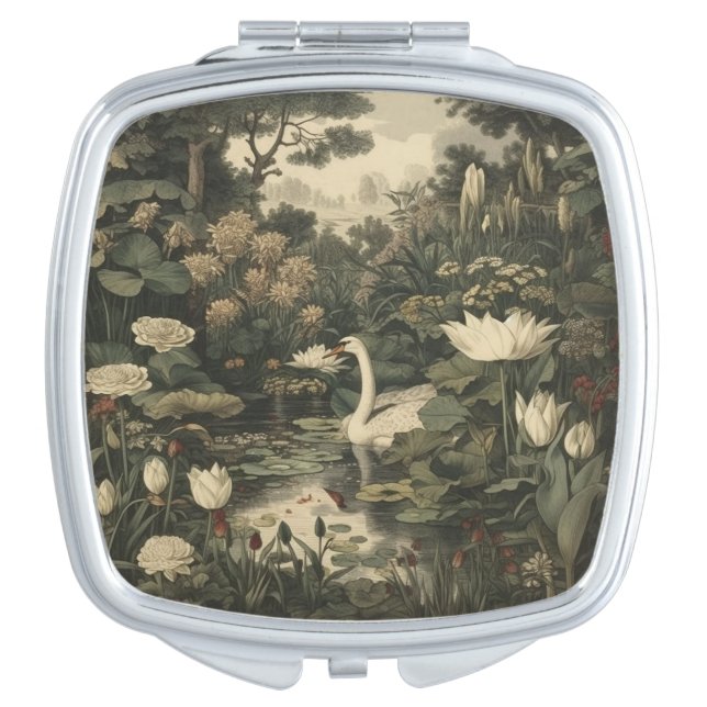 Botanical Elegance – Swan in the Forest Compact Mirror (Front)