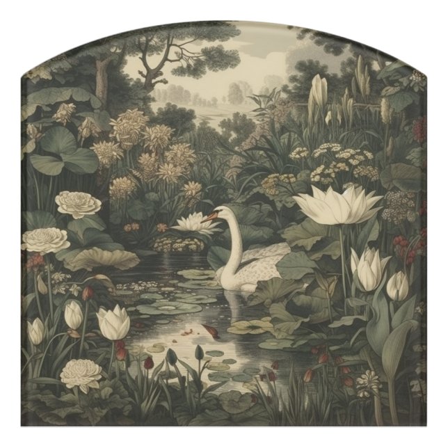 Botanical Elegance – Swan in the Forest Door Sign (Contour Front)