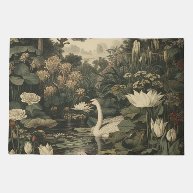 Botanical Elegance – Swan in the Forest Doormat (Front)