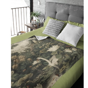 Botanical Elegance – Swan in the Forest Fleece Blanket