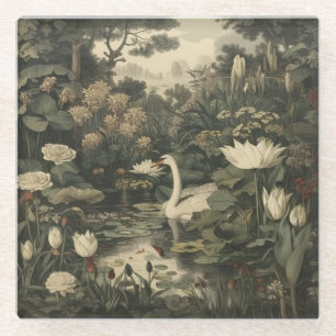 Botanical Elegance – Swan in the Forest Glass Coaster