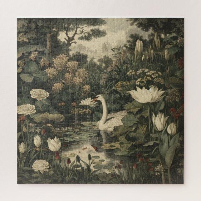 Botanical Elegance – Swan in the Forest Jigsaw Puzzle (Vertical)