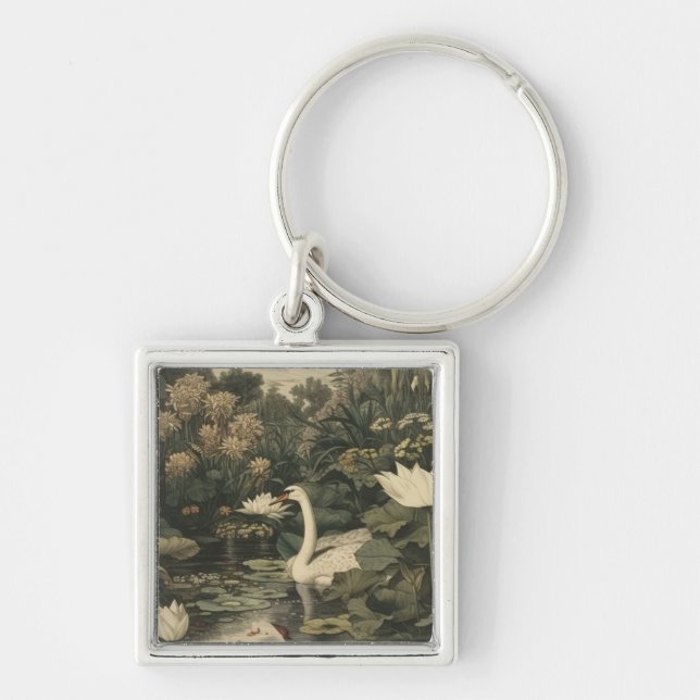 Botanical Elegance – Swan in the Forest Keychain (Front)