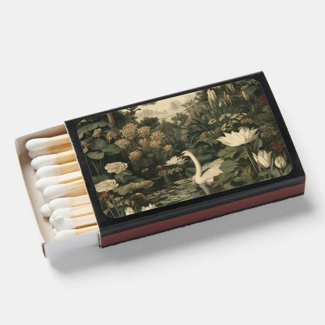 Botanical Elegance – Swan in the Forest Matchboxes (Front Open)