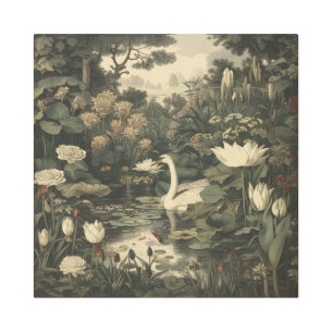 Botanical Elegance – Swan in the Forest Metal Print
