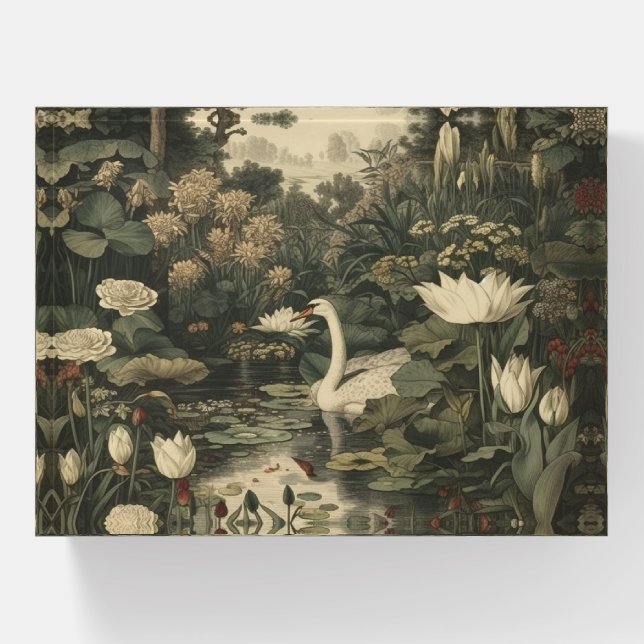 Botanical Elegance – Swan in the Forest Paperweight (Front)