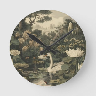 Botanical Elegance – Swan in the Forest Round Clock