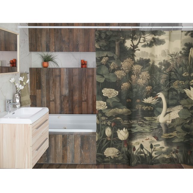 Botanical Elegance, Swan in the Forest  Shower Curtain (Creator Uploaded)
