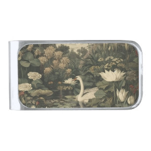 Botanical Elegance – Swan in the Forest Silver Finish Money Clip