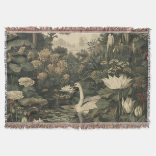 Botanical Elegance – Swan in the Forest Throw Blanket