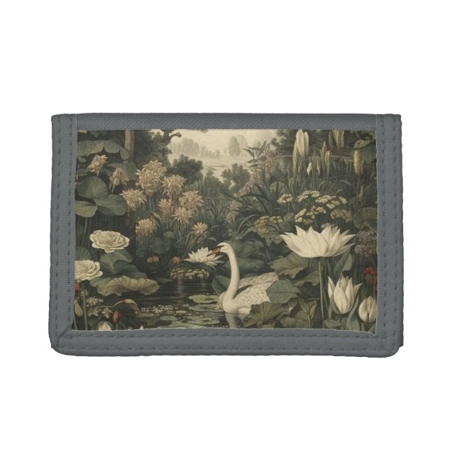 Botanical Elegance – Swan in the Forest Trifold Wallet (Front)