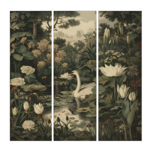 Botanical Elegance – Swan in the Forest Triptych