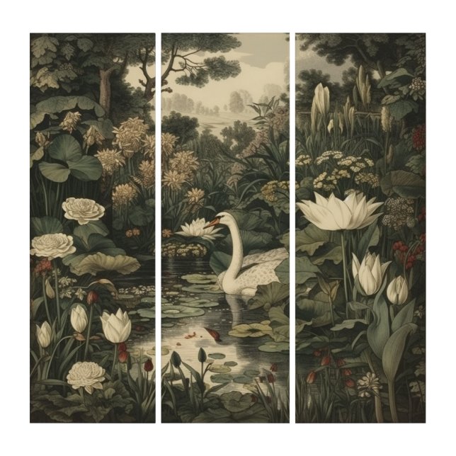 Botanical Elegance – Swan in the Forest Triptych (Front)