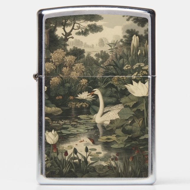 Botanical Elegance – Swan in the Forest Zippo Lighter (Front)