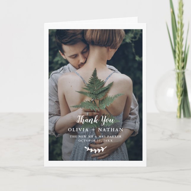 Botanical Elegance | Two Photo Wedding Thank You Card (Front)